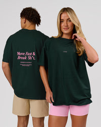 Duo wearing VS26 MFBS FLXCotton Oversize Tee - Midnight Green-Pink Rose | Model:Issy | Size:XS | Model:Leandro | Size:M | Thumbnail Index: 6
