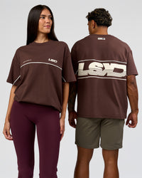 Duo wearing Inline Heavyweight FLXCotton Oversized Tee - Hot Chocolate-Off White | Model:Rhiley | Size:XS | Model:Xav | Size:L | Thumbnail Index: 0