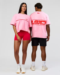 Duo wearing Inline Heavyweight FLXCotton Oversized Tee - Pink Rose-Flame | Model:Rhiley | Size:XS | Model:Xav | Size:L | Thumbnail Index: 12
