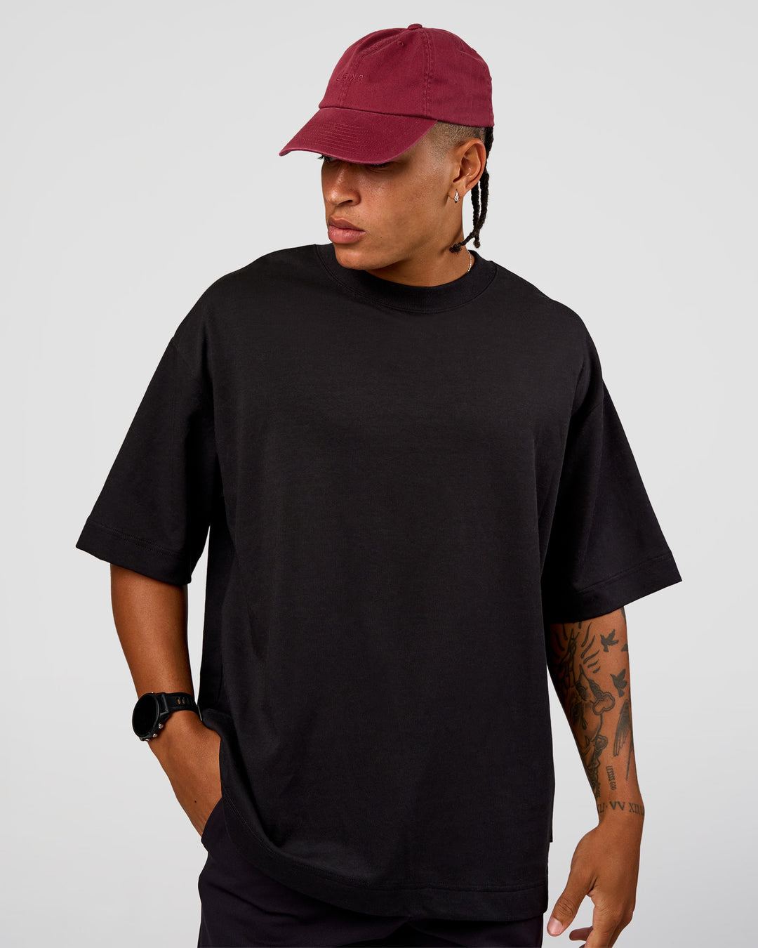 Man wearing All Day Cap - Cherry Lacquer | Model:Day | Size:ALL - view 3