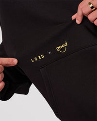 Man wearing TGHF X LSKD 26 Oversized Hoodie - Black | Model:Cooper | Size:L | Thumbnail Index: 8