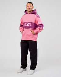 Man wearing A-Team Oversized Hoodie - Candy Pink-Boysenberry | Model:Jaiden | Size:L | Thumbnail Index: 9