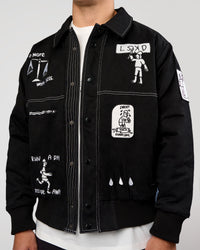 Man wearing Andrew J. Steel x LSKD Bomber Jacket - Black | Model:Jaiden | Size:L | Thumbnail Index: 2