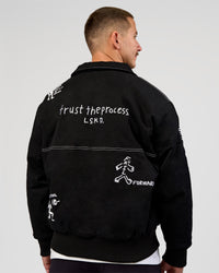 Man wearing Andrew J. Steel x LSKD Bomber Jacket - Black | Model:Jaiden | Size:L | Thumbnail Index: 5