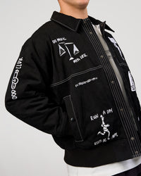 Man wearing Andrew J. Steel x LSKD Bomber Jacket - Black | Model:Jaiden | Size:L | Thumbnail Index: 8