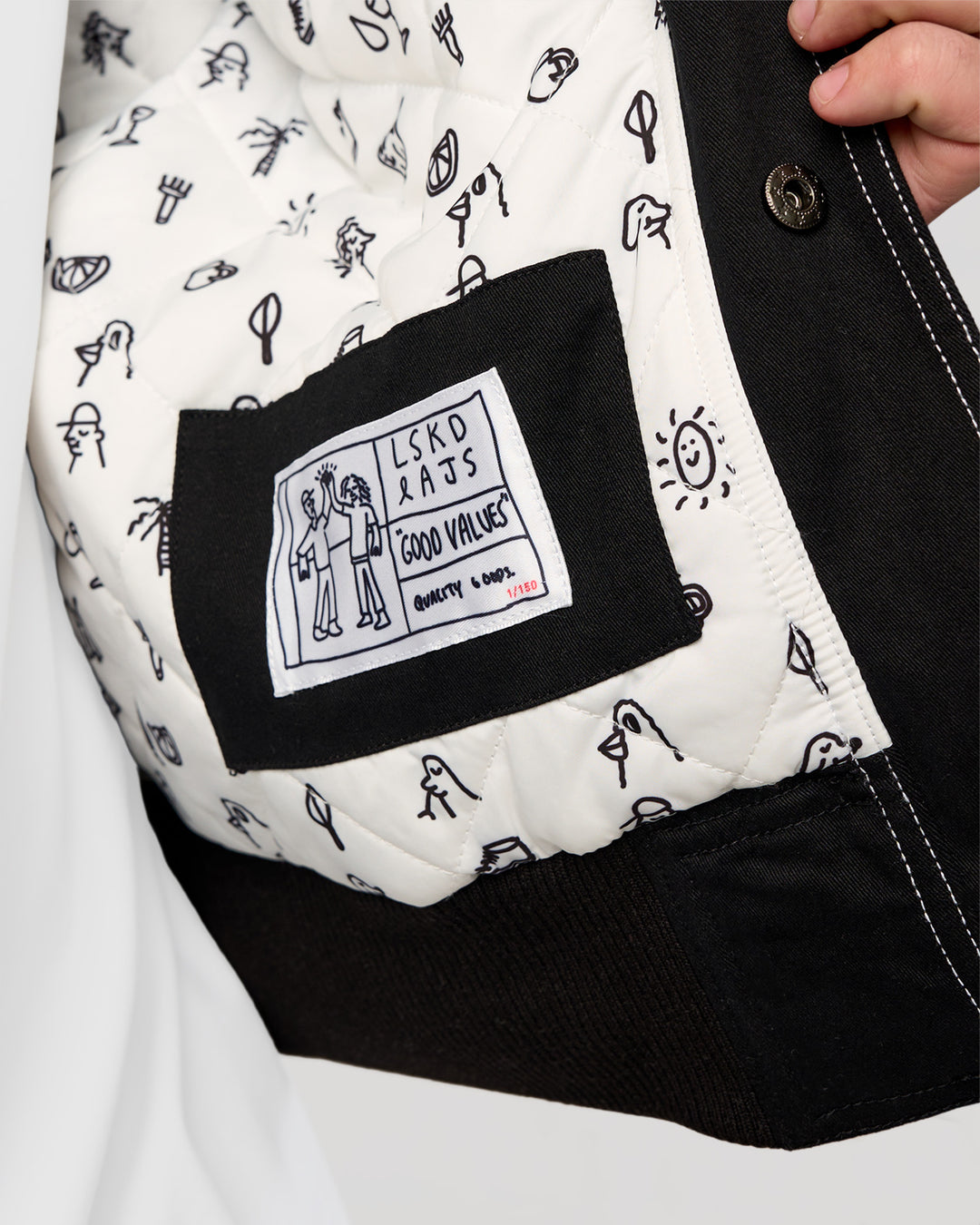 Man wearing Andrew J. Steel x LSKD Bomber Jacket - Black | Model:Jaiden | Size:L - view 12