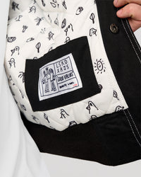 Man wearing Andrew J. Steel x LSKD Bomber Jacket - Black | Model:Jaiden | Size:L | Thumbnail Index: 11