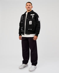 Man wearing Andrew J. Steel x LSKD Bomber Jacket - Black | Model:Jaiden | Size:L | Thumbnail Index: 17