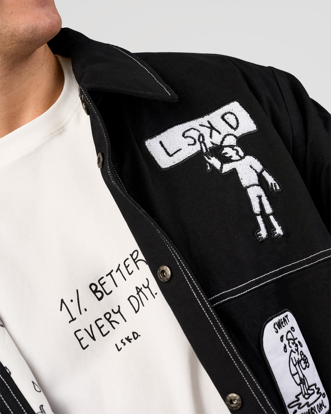 Man wearing Andrew J. Steel x LSKD Bomber Jacket - Black | Model:Jaiden | Size:L - view 21