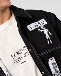 Man wearing Andrew J. Steel x LSKD Bomber Jacket - Black | Model:Jaiden | Size:L | Thumbnail Index: 20