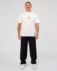Man wearing Andrew J. Steel x LSKD Heavyweight FLXCotton Oversized Tee - White | Model:Jaiden | Size:L | Thumbnail Index: 6