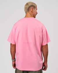Man wearing Bree Heavyweight Oversized Tee - Pink Rose | Model:Jaiden | Size:L | Thumbnail Index: 4