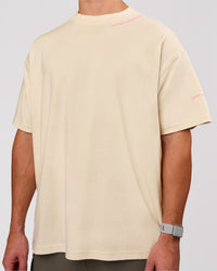 Man wearing Bree Heavyweight Oversized Tee - Vanilla Bean | Model:Jaiden | Size:L | Thumbnail Index: 4