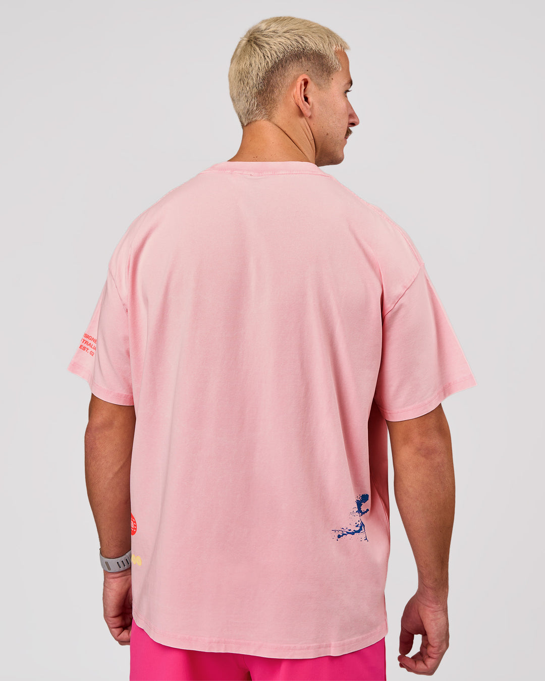 Man wearing Hybrid Elements Heavyweight FLXCotton Oversized Tee  - Marshmallow Washed | Model:Jaiden | Size:L - view 4