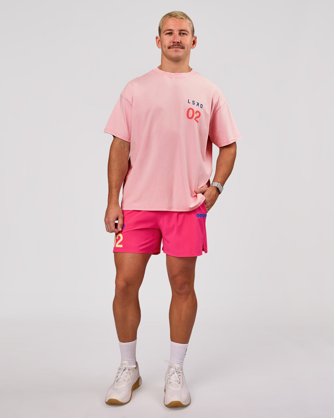 Man wearing Hybrid Elements Heavyweight FLXCotton Oversized Tee  - Marshmallow Washed | Model:Jaiden | Size:L - view 10