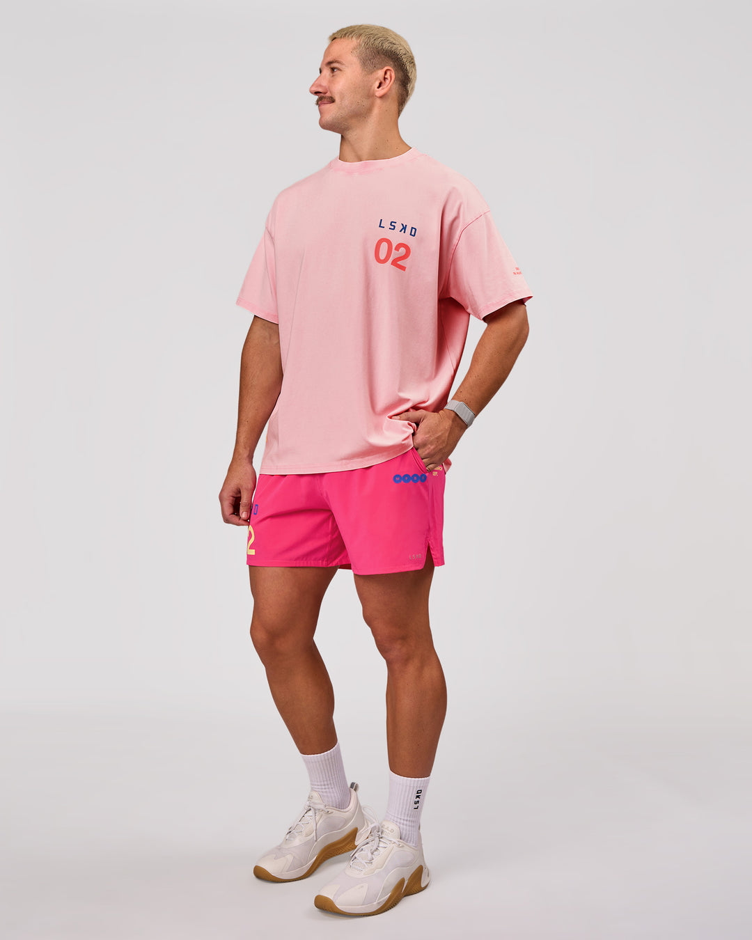 Man wearing Hybrid Elements Heavyweight FLXCotton Oversized Tee  - Marshmallow Washed | Model:Jaiden | Size:L - view 12