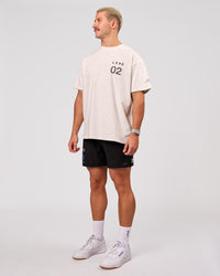 Man wearing Hybrid Elements Heavyweight FLXCotton Oversized Tee  - Silver Marl | Model:Jaiden | Size:L | Thumbnail Index: 4