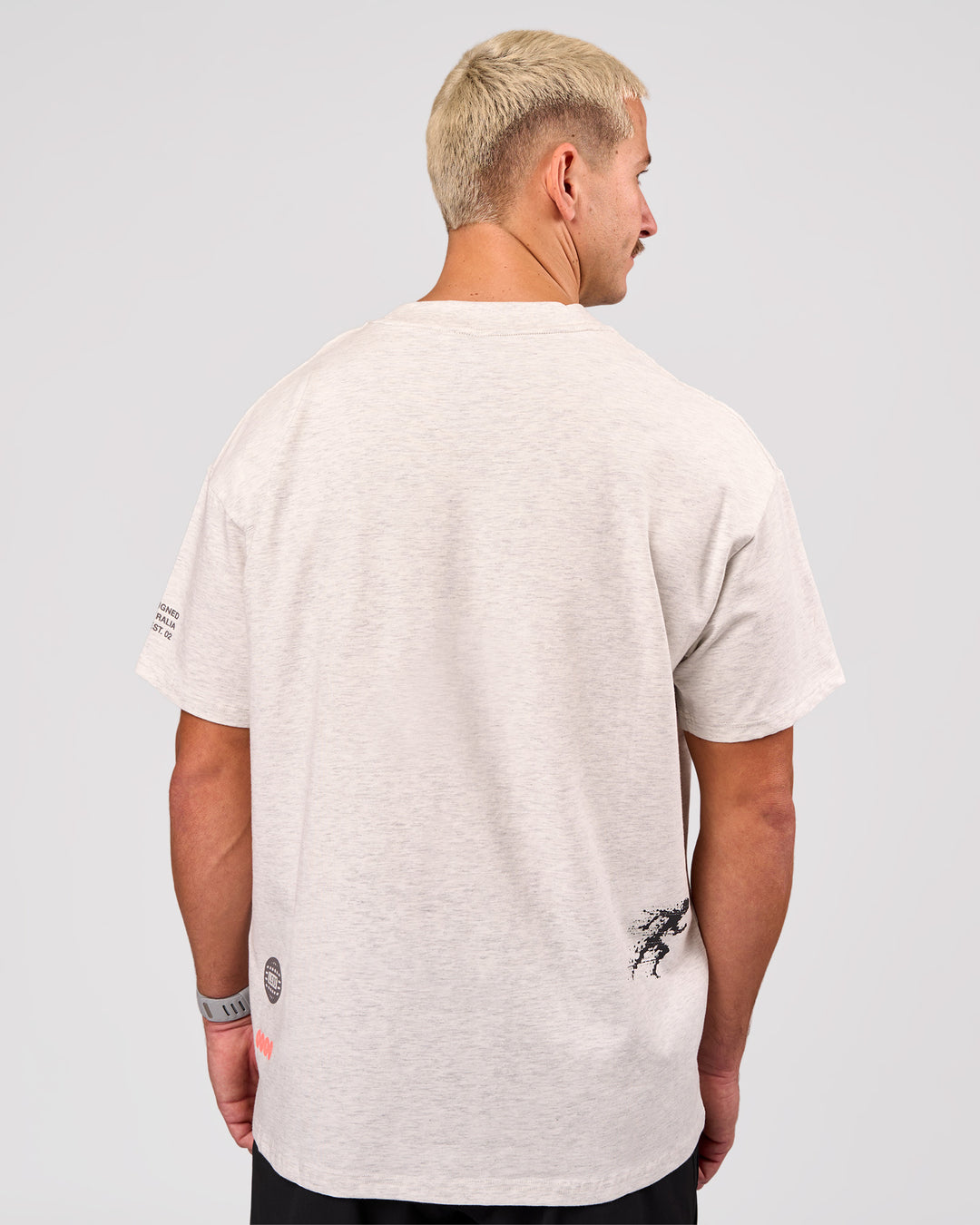 Man wearing Hybrid Elements Heavyweight FLXCotton Oversized Tee  - Silver Marl | Model:Jaiden | Size:L - view 7
