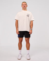 Man wearing Hybrid Elements Heavyweight FLXCotton Oversized Tee  - Silver Marl | Model:Jaiden | Size:L | Thumbnail Index: 13