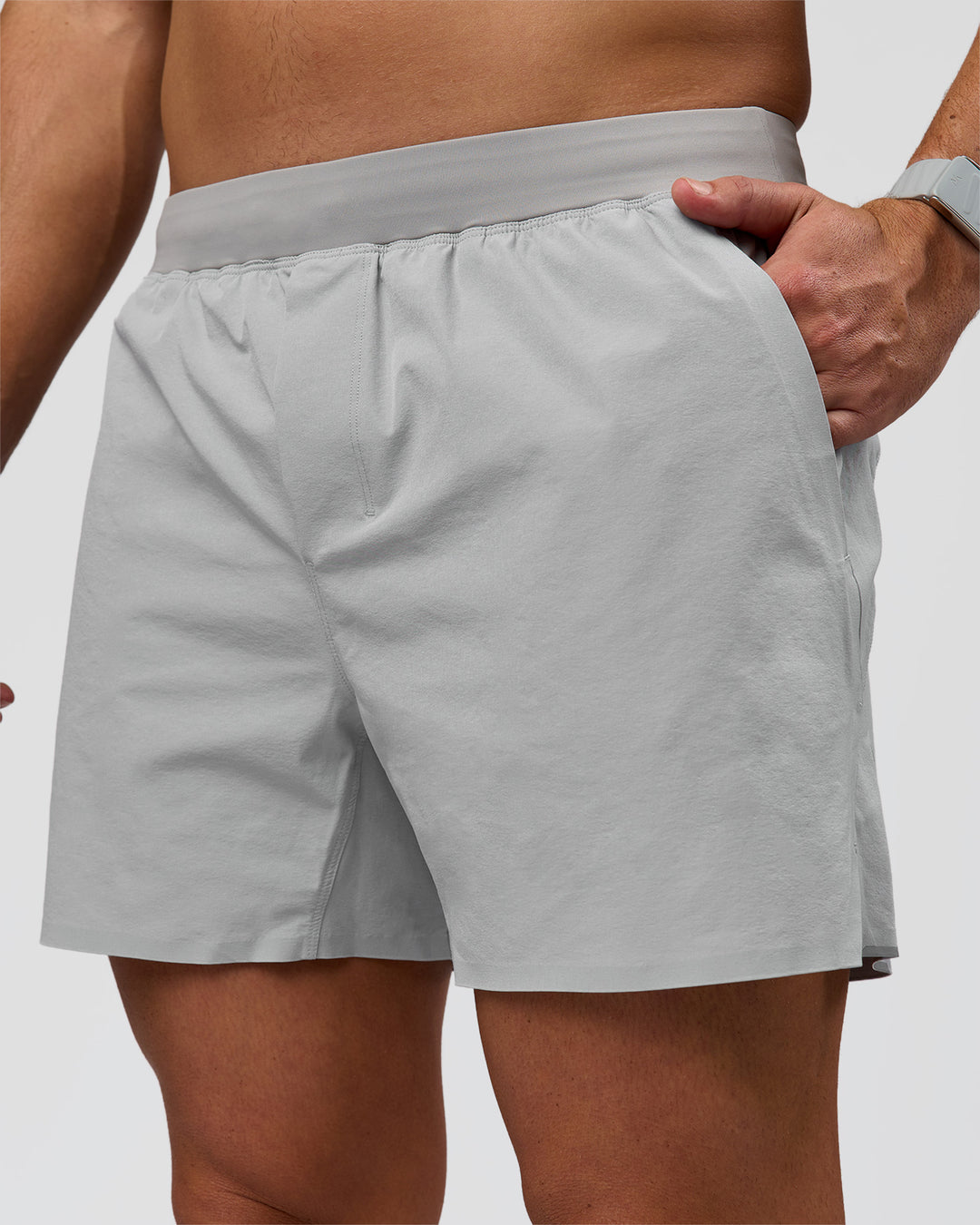 Man wearing Hybrid Lined 5" Short - Alloy | Model:Jaiden | Size:L - view 1
