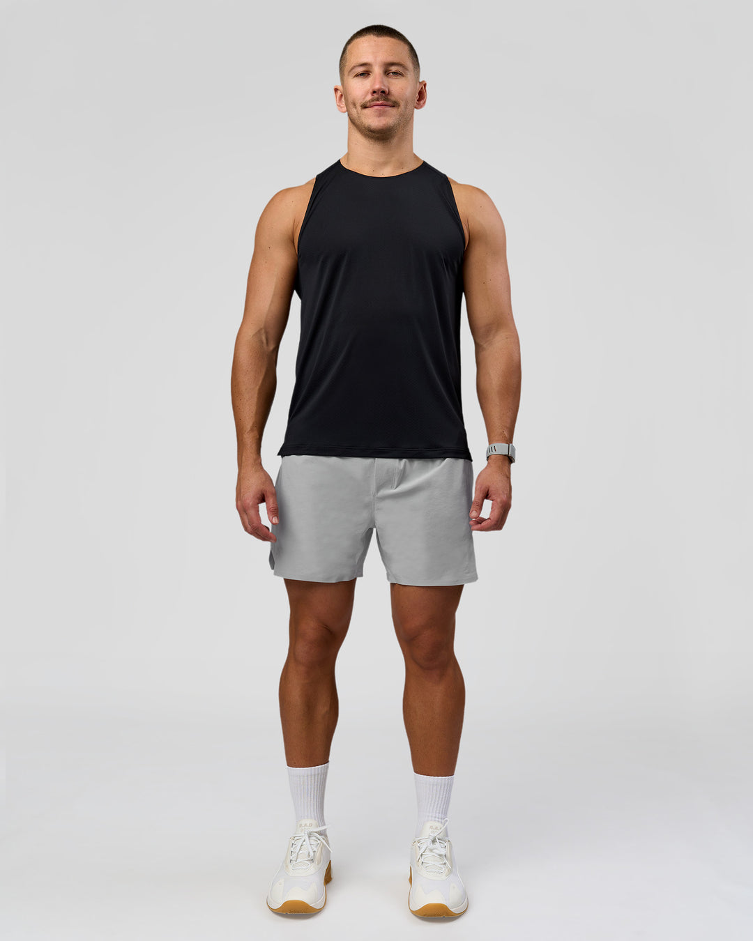 Man wearing Hybrid Lined 5" Short - Alloy | Model:Jaiden | Size:L - view 7