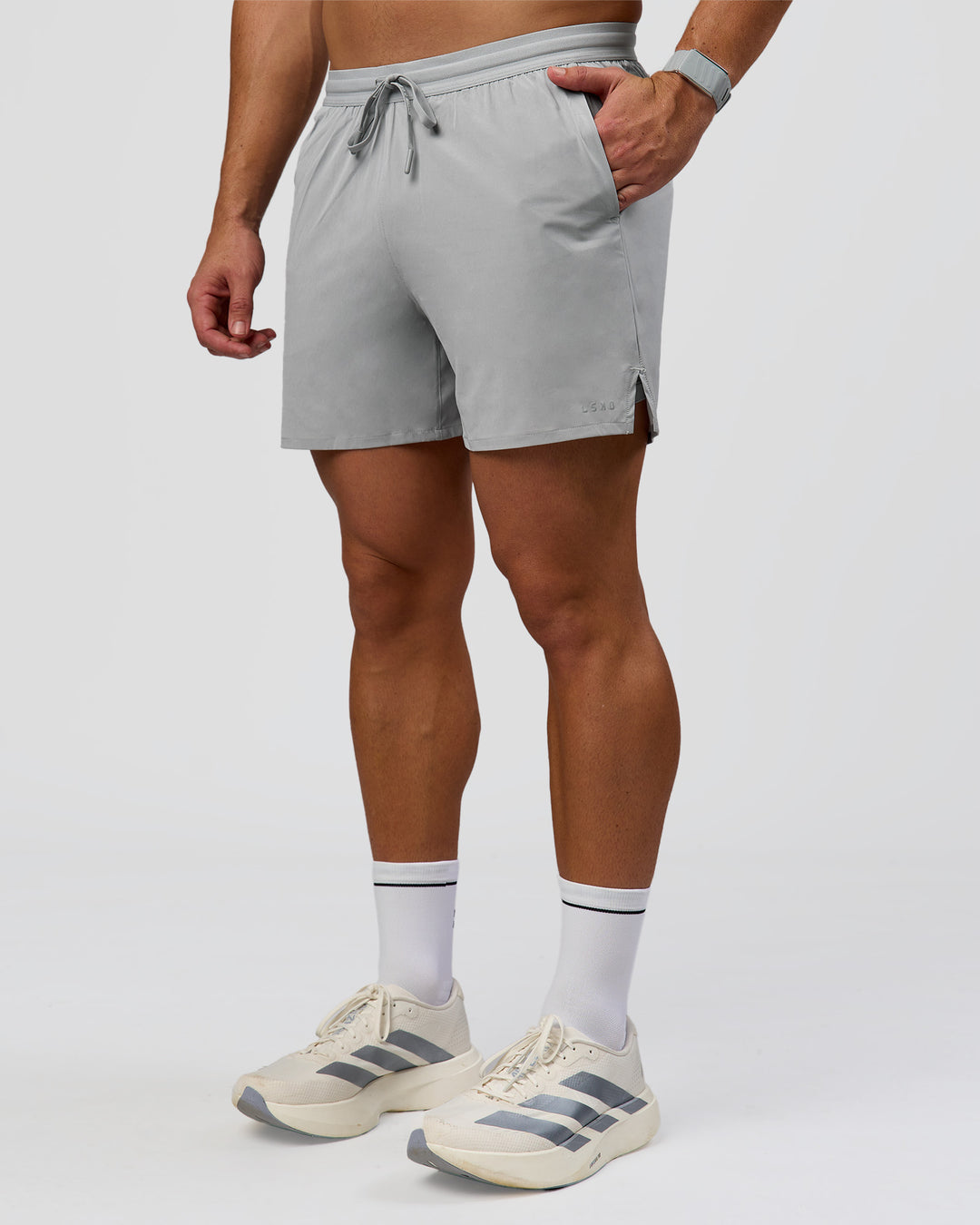 Man wearing Pace 5" Lined Running Short - Alloy | Model:Jaiden | Size:L - view 6