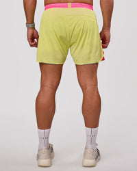 Man wearing UltraAir 5" Lined Performance Short - Sugar Plum-Lime Glo | Model:Jaiden | Size:L | Thumbnail Index: 2