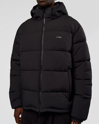 Man wearing Base Puffer Jacket - Black | Model:Okello | Size:L | Thumbnail Index: 5