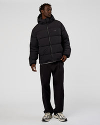 Man wearing Base Puffer Jacket - Black | Model:Okello | Size:L | Thumbnail Index: 7