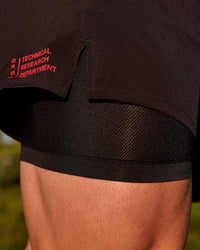 Man wearing Pace 5" Lined Running Short - Black-Scarlet | Model:Riley | Size:L | Thumbnail Index: 6