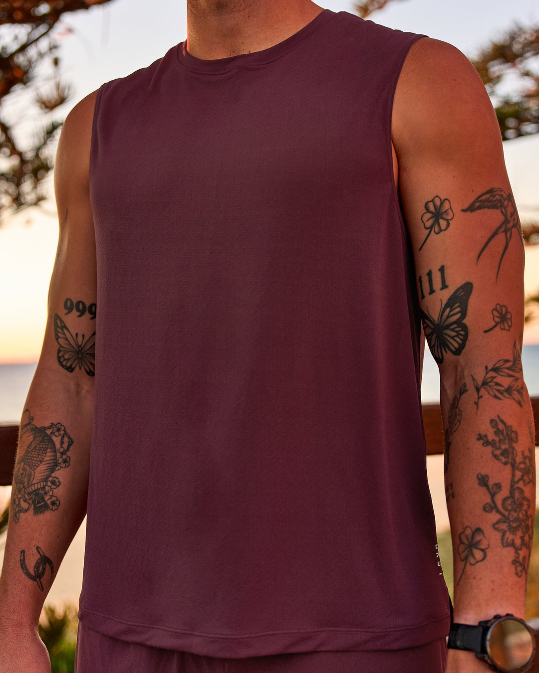 Man wearing Rep Muscle Training Tank - Cherry Lacquer | Model:Riley | Size:L - view 5