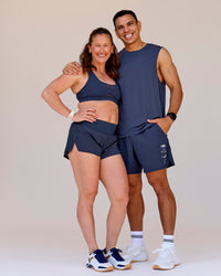 Man wearing Greatest of All Time Rep Muscle Training Tank - Future Navy-White | Model:Shane | Size:L | Thumbnail Index: 8