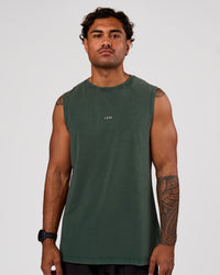 Man wearing Base FLXCotton Tank - Midnight Green Washed | Model:Xav | Size:L | Thumbnail Index: 0