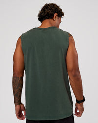 Man wearing Base FLXCotton Tank - Midnight Green Washed | Model:Xav | Size:L | Thumbnail Index: 2