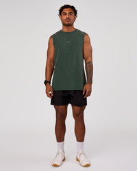 Man wearing Base FLXCotton Tank - Midnight Green Washed | Model:Xav | Size:L | Thumbnail Index: 3