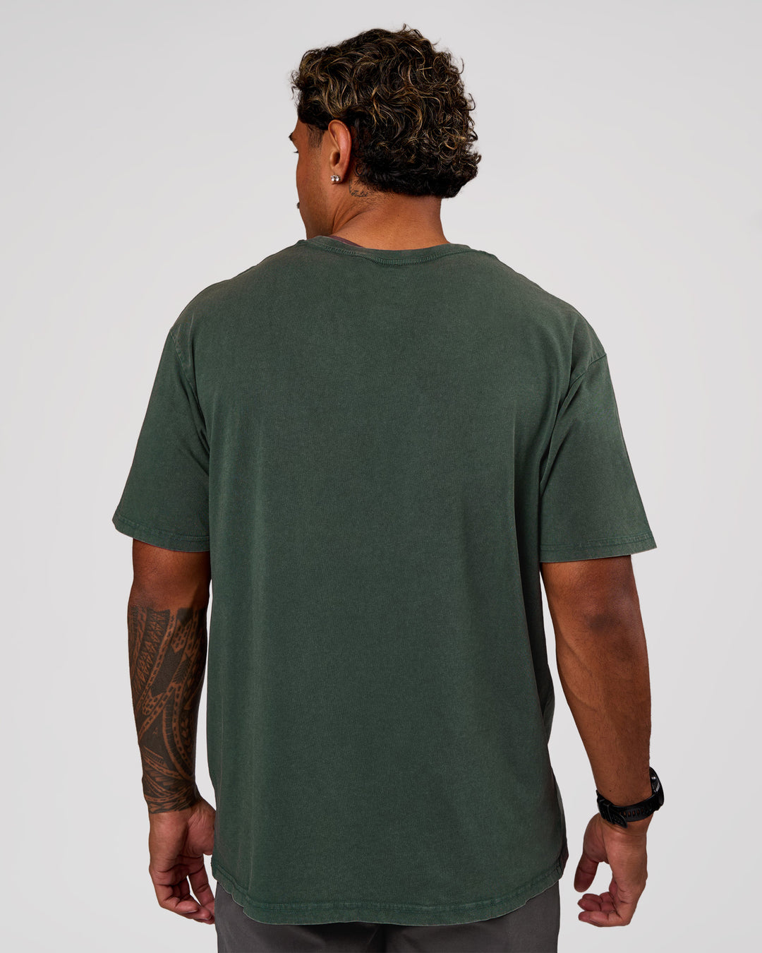 Man wearing Base FLXCotton Tee Oversized - Midnight Green Washed | Model:Xav | Size:L - view 3