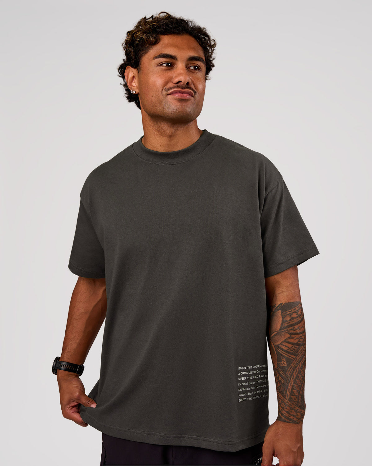 Man wearing Block Heavyweight Oversized Tee  - Onyx-Alloy | Model:Xav | Size:L