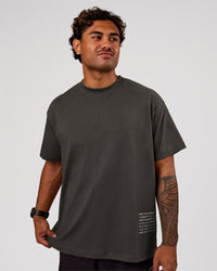 Man wearing Block Heavyweight Oversized Tee  - Onyx-Alloy | Model:Xav | Size:L | Thumbnail Index: 1