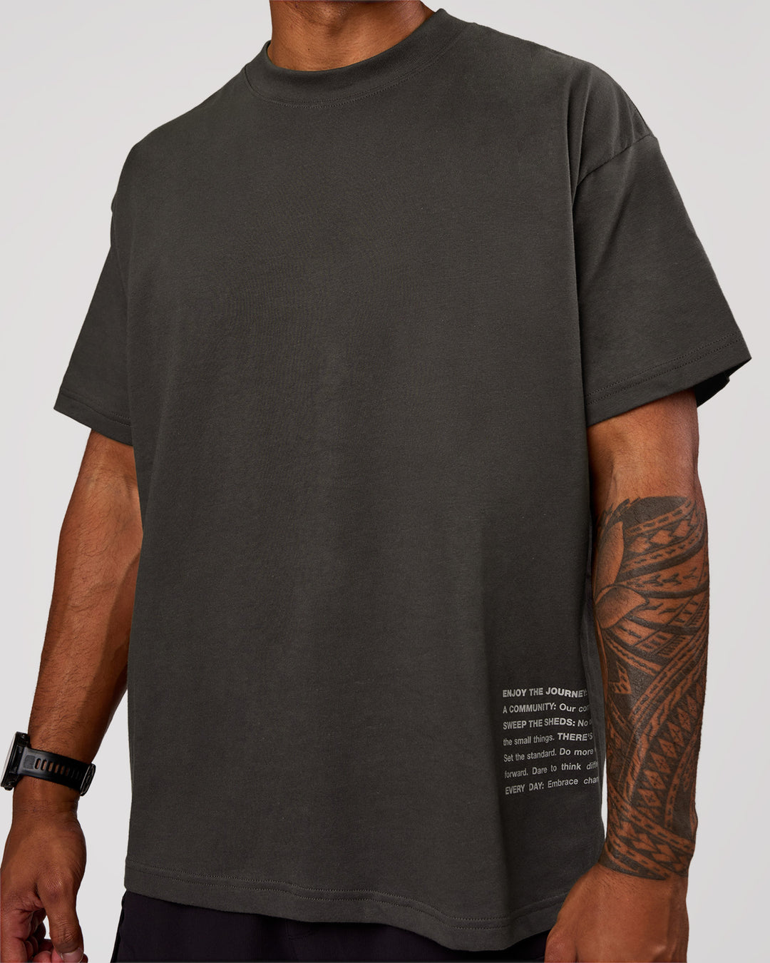 Man wearing Block Heavyweight Oversized Tee  - Onyx-Alloy | Model:Xav | Size:L - view 9