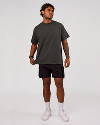Man wearing Block Heavyweight Oversized Tee  - Onyx-Alloy | Model:Xav | Size:L | Thumbnail Index: 12