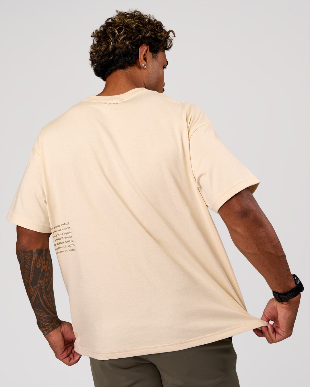 Man wearing Block Heavyweight Oversized Tee  - Vanilla Bean | Model:Xav | Size:L - view 5