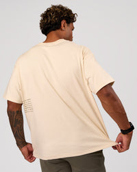 Man wearing Block Heavyweight Oversized Tee  - Vanilla Bean | Model:Xav | Size:L | Thumbnail Index: 4