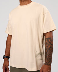 Man wearing Block Heavyweight Oversized Tee  - Vanilla Bean | Model:Xav | Size:L | Thumbnail Index: 8
