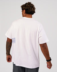 Man wearing Block Heavyweight Oversized Tee  - White-Power Cobalt | Model:Xav | Size:L | Thumbnail Index: 6