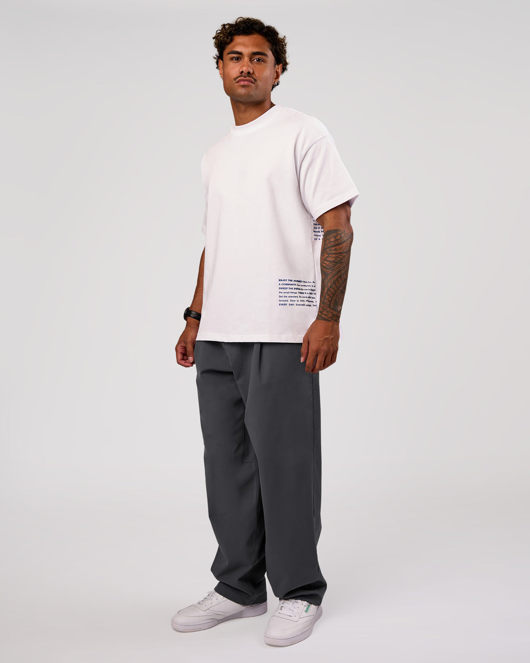 Man wearing Block Heavyweight Oversized Tee  - White-Power Cobalt | Model:Xav | Size:L - view 11