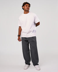 Man wearing Block Heavyweight Oversized Tee  - White-Power Cobalt | Model:Xav | Size:L | Thumbnail Index: 12