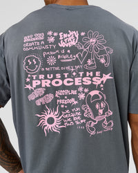 Man wearing Built On Values FLXCotton Oversized Tee - Dark Storm Washed-Pink Rose | Model:Xav | Size:L | Thumbnail Index: 13