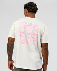 Man wearing Built On Values FLXCotton Oversized Tee - Off White-Pink Rose | Model:Xav | Size:L | Thumbnail Index: 2