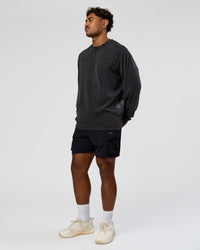 Man wearing Clear Vision Heavyweight FLXCotton Oversized LS Tee - Black Washed-Black | Model:Xav | Size:L | Thumbnail Index: 7