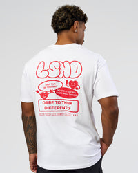 Man wearing Dare To Think FLXCotton Tee Oversize - White-Scarlet | Model:Xav | Size:L | Thumbnail Index: 2